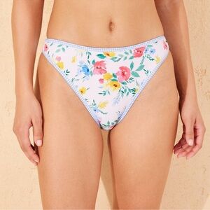 Women's Contrast Binding Mid-Rise Ultra High Leg Super Cheeky Bikini Bottom.
